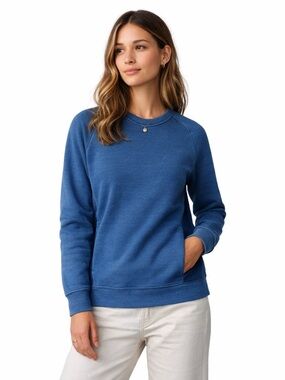 Minimalist Blue Crewneck Sweatshirt Side Pockets Women’s M
